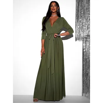 Dámské šaty Joellian Dlouhé společenské šaty s dlouhým rukávem olivové