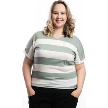 Italy fashion Dámské pruhované tričko VENDY Barva: Khaki, Velikost: UNI: L-2XL