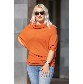 Dámské oblečení Italy fashion Elegantní svetr ANGELA Barva: Oranžová, Velikost: UNI: M-2XL