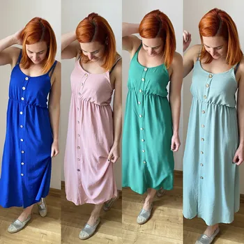 Dámské šaty Italy fashion Dlouhé šaty na ramínka Barva: Modrá, Velikost: UNI