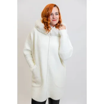 Dámský kabát Italy fashion Alpaka s kožíškem MUSE Barva: Bílá, Velikost: UNI: L-3XL