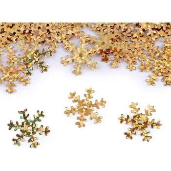 Flitry / konfety Ø19 mm vločky, malé, 2 zlatá hologram
