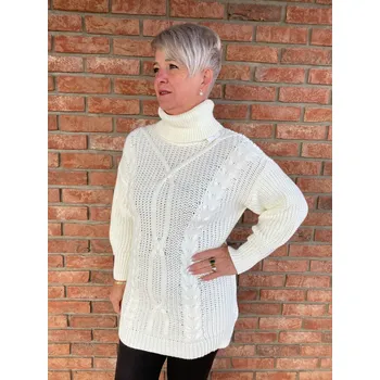 Dámský svetr Italy fashion Delší svetr BRAID Barva: Bílá, Velikost: UNI - L-2XL