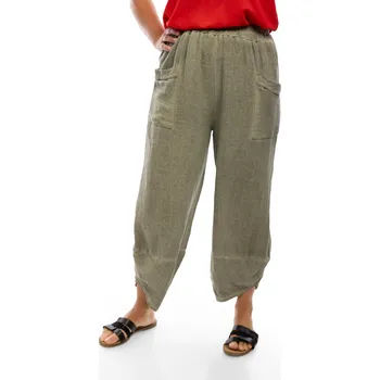 Dámské kalhoty Italy fashion Lněné kalhoty KATARINA Barva: Khaki, Velikost: UNI: M-XL