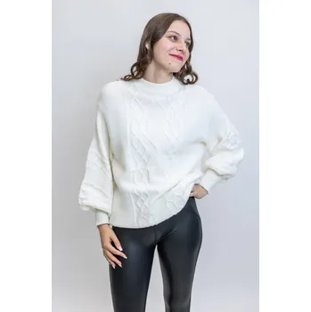 Dámský svetr Italy fashion Svetr s copánkovým vzorem RILEY Barva: Krémová, Velikost: UNI: M-XL