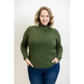 Dámský svetr Italy fashion Vzorovaný svetr CLEO Barva: Khaki, Velikost: UNI: XL/2XL