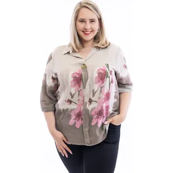 Italy fashion Dámská košile SPRING Barva: Hnědá, Velikost: UNI: XL-3XL