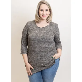 Italy fashion Úpletový top ELVIRA Barva: Béžovočerný melír, Velikost: 52