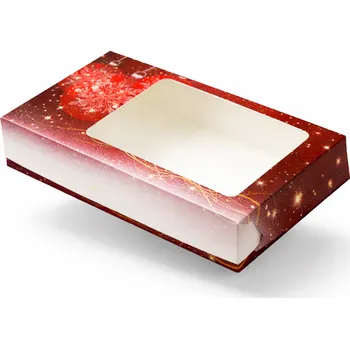 Krabice na pečivo Cake star vánoční krabice "vánoční koule" červená malá s laminací 25x15x5cm
