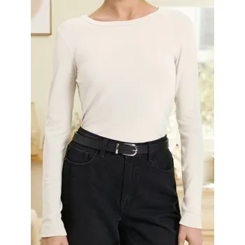 Oblečení a móda Sinsay - Tričko s&nbsp;dlouhými rukávy - krémová - 470EU-01X - 470EU-01X-M