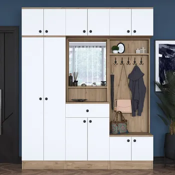 Předsíňová stěna RAGONA 180 cm, ořech a matná bílá