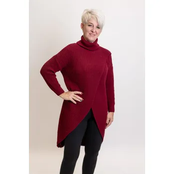 Dámský svetr Italy fashion Dlouhý svetr s rolákem SALLY Barva: Vínová, Velikost: UNI: M-XL