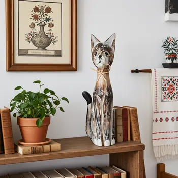 Kočka 15 dřevěná Socha / 50 cm