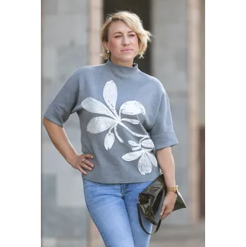 Dámský svetr M.B.21 Dámský svetr FLEUR Barva: Šedá, Velikost: UNI: M-2XL