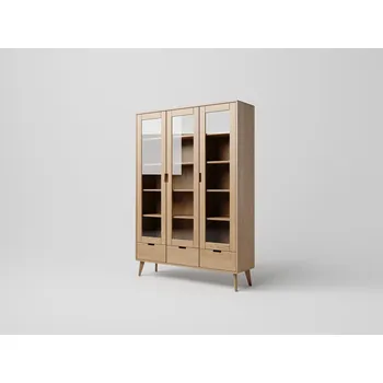 Knihovna SCANDIA Třídveřová retro vitrína se zásuvkami SC-D02F, dub