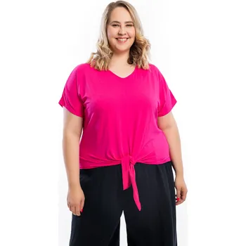 Italy fashion Dámské tričko s uzlem ELEANOR Barva: Khaki, Velikost: UNI: XL-3XL