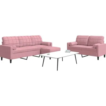 Pohovka 3dílná sedací souprava s poduškami a podhlavníky růžová samet Růžová3278424
