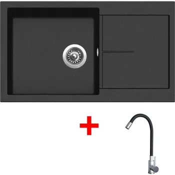 Granitový dřez Set Sinks Infinity 860 Metalblack + Elasta nerez/černá