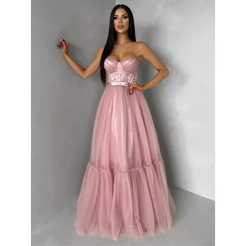 Dámské šaty Starorůžové plesové společenské tylové šaty DELARIL s mašlí Velikost: L