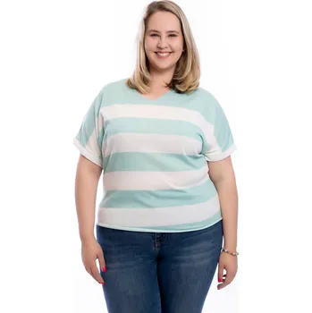 Italy fashion Dámské pruhované tričko VENDY Barva: Mentolová, Velikost: UNI: L-2XL