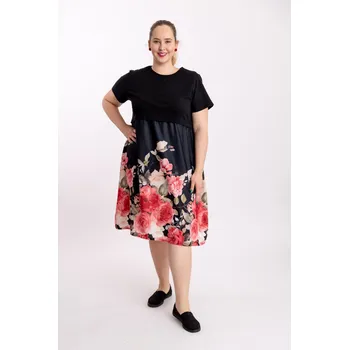 Dámské šaty Italy fashion Šaty ROMANTIK Barva: Černé s červenými květy, Velikost: UNI - XL-4XL