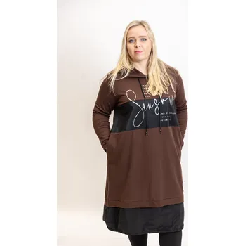 Dámské šaty Italy fashion Šaty s kapucí SUNSHINE Barva: Hnědá, Velikost: UNI: L-2XL