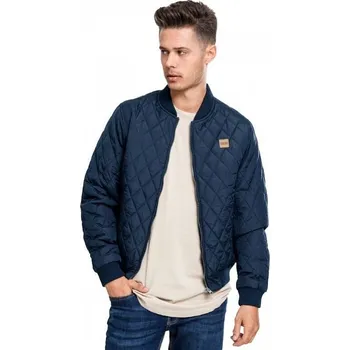 Pánský bomber Odolná bunda z nylonu Urban Classics s károvaným prošíváním Barva: modrá námořní, Velikost: 4XL