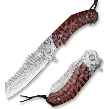 lovecký nůž Dellinger Tanto Dachser, damaškový EDC model, ocel VG-10, hadí dřevo