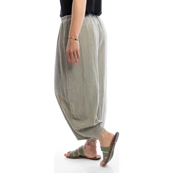 Dámské kalhoty Italy fashion Lněné kalhoty MARIA Barva: Khaki, Velikost: UNI: M-XL