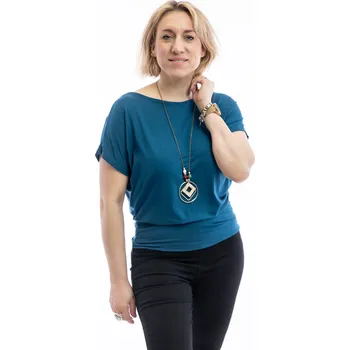 Dámské oblečení Italy fashion Dámské tričko HAYLEY short Barva: Petrolejová, Velikost: UNI: M/L