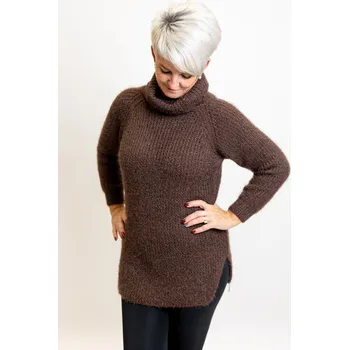 Dámský svetr Italy fashion Huňatý svetr s rolákem JERSEY Barva: Hnědá, Velikost: UNI: M-XL