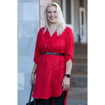 Dámská košile Italy fashion Dlouhá třpytivá košile STACY Barva: Červená, Velikost: UNI: L-3XL