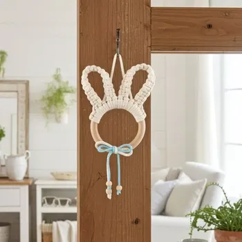 Velikonoční dekorace Zajíček k zavěšení se sv. modrou mašlí (velikonoční dekorace)