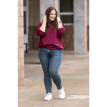 Dámská mikina Italy fashion Třpytivá mikina TERESA Barva: Vínová, Velikost: UNI: XL-3XL