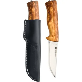 lovecký nůž Helle HE-201075 Eggen - 12C27 outdoorový nůž 10 cm, dřevo břízy a hliník, kožené pouzdro