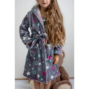 Dětská móda WOLF holčičí župan HVĚZDA [Z2391] Barva: Šedá, Velikost: 98/104