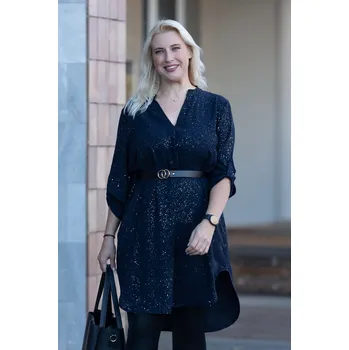 Dámská košile Italy fashion Dlouhá třpytivá košile STACY Barva: Tmavě modrá, Velikost: UNI: L-3XL