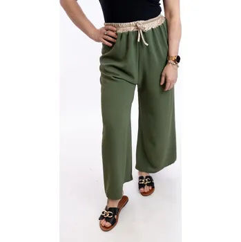 Dámské kalhoty Italy fashion Dámské letní kalhoty ISOLDE Barva: Khaki, Velikost: UNI: S-L