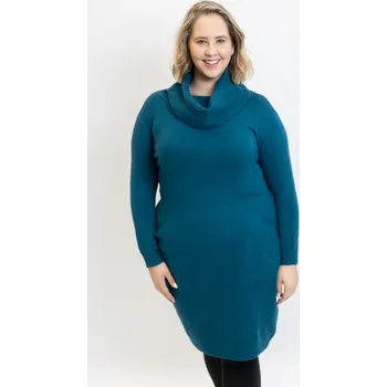 Dámské oblečení Italy fashion Úpletové šaty s rolákem RUMI Barva: Petrolejová, Velikost: UNI: XL-3XL