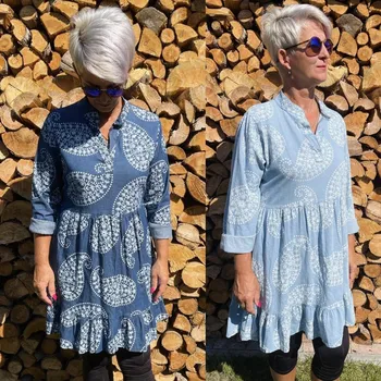 Dámské šaty Italy fashion Vzorované šaty z jemné džínoviny Barva: Tmavě modrá, Velikost: UNI - L/XL