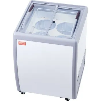 Vitrína na zmrzlinu VEVOR pro komerční účely, mrazicí truhlice o objemu 158 l, mobilní mrazák se skleněnou deskou, restaurační vitrína na zmrzlinu, 2 posuvné skleněné dveře, kolečka s uzamykáním, bílá