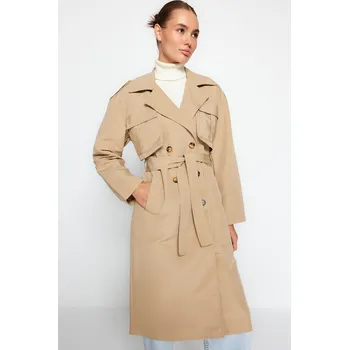 Dámský kabát Trendyol béžový oversize široký střih vodoodpudivý trenčkot Trendyol krémová 2439056
