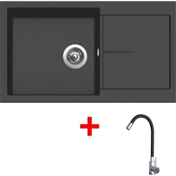 Granitový dřez Set Sinks Infinity 860 Pureblack + Elasta nerez/černá