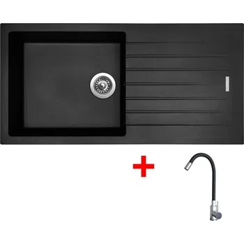 Granitový dřez Set Sinks Perfecto 1000 Pureblack + Elasta nerez/černá