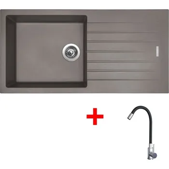 Granitový dřez Set Sinks Perfecto 1000 Truffle + Elasta nerez/černá