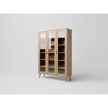 Knihovna SCANDIA Třídveřová retro vitrína SC-D02E, dub