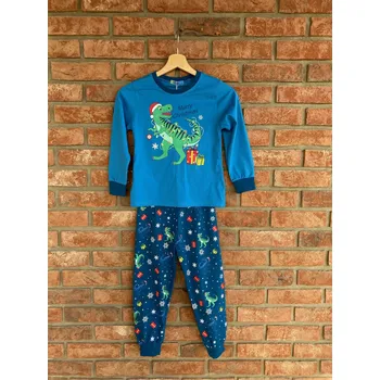 Kugo Klučičí Vánoční pyžámko DINO Barva: Modrý vršek s modrými kalhoty, Velikost: 98