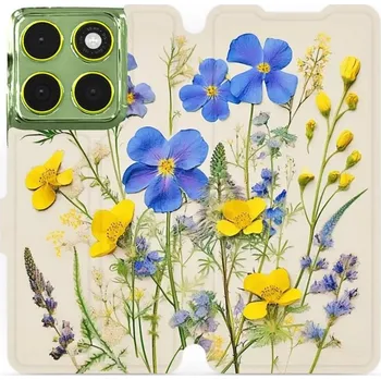 Pouzdro na mobilní telefon Flipové pouzdro Mobiwear - Motorola Edge 70 - VP41S Modré a žluté kvítky (Knížkové flip pouzdro, obal, kryt na mobil Motorola Edge 70 - VP41S Modré a žluté kvítky, materiál Umělá kůže + TPU - ochrana 360°, stojánek, silikonová vanička, magnetické zavírání