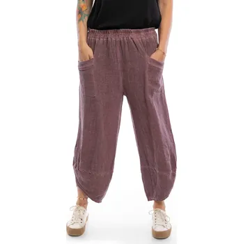 Dámské kalhoty Italy fashion Lněné kalhoty KATARINA Barva: Fialová, Velikost: UNI: M-XL