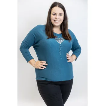 Dámský svetr Italy fashion Lehký svetr HAPPY LOVE Barva: Petrolejová, Velikost: UNI: L-2XL